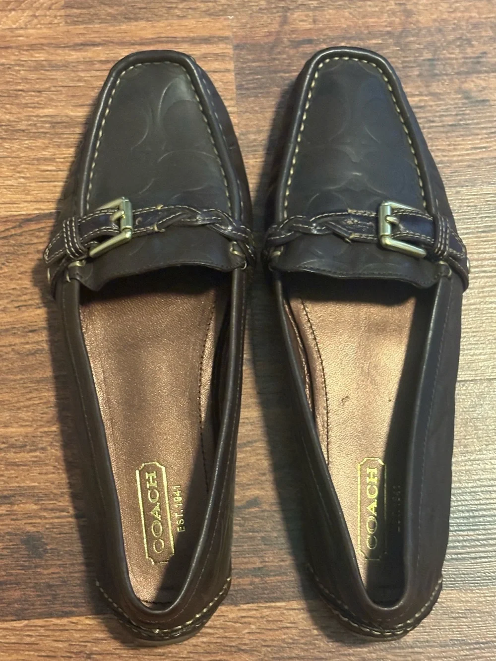 Coach Saidey Brown Leather Monogramed Embossed Flats Size 8.5